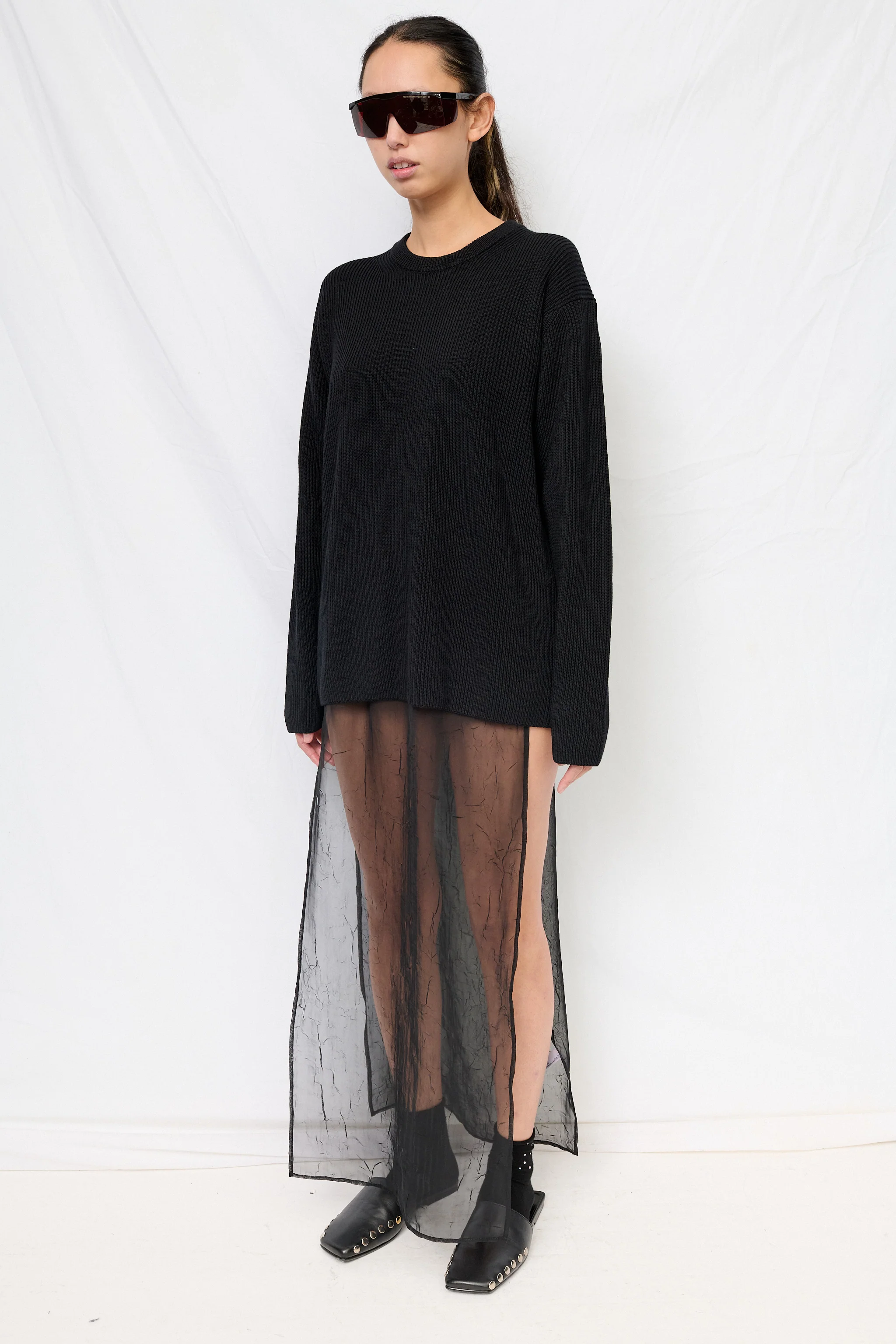 Black Crinkle Chiffon Open Side Maxi Skirt - Image 5