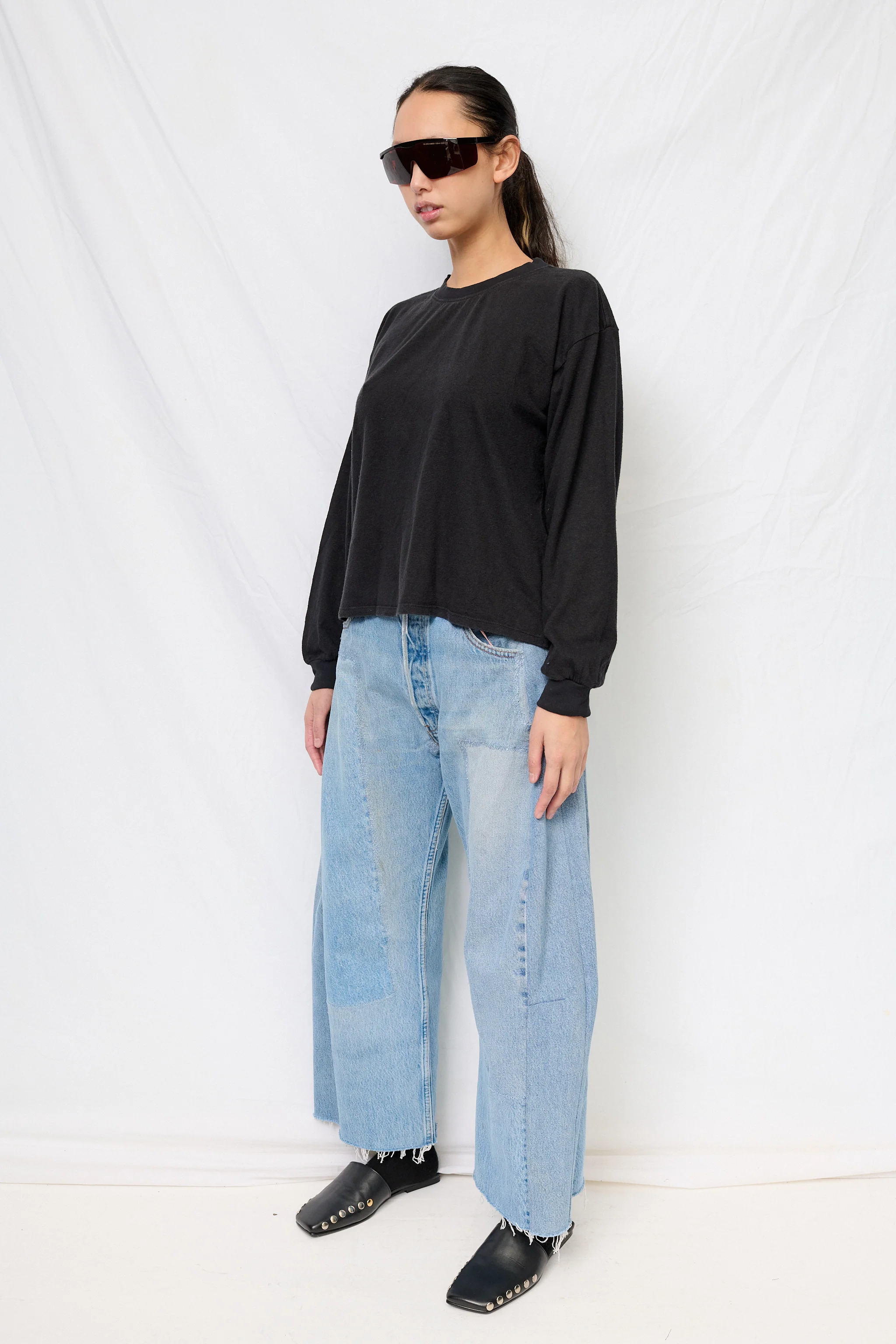 Black Cropped Long Sleeve Tee - Image 3