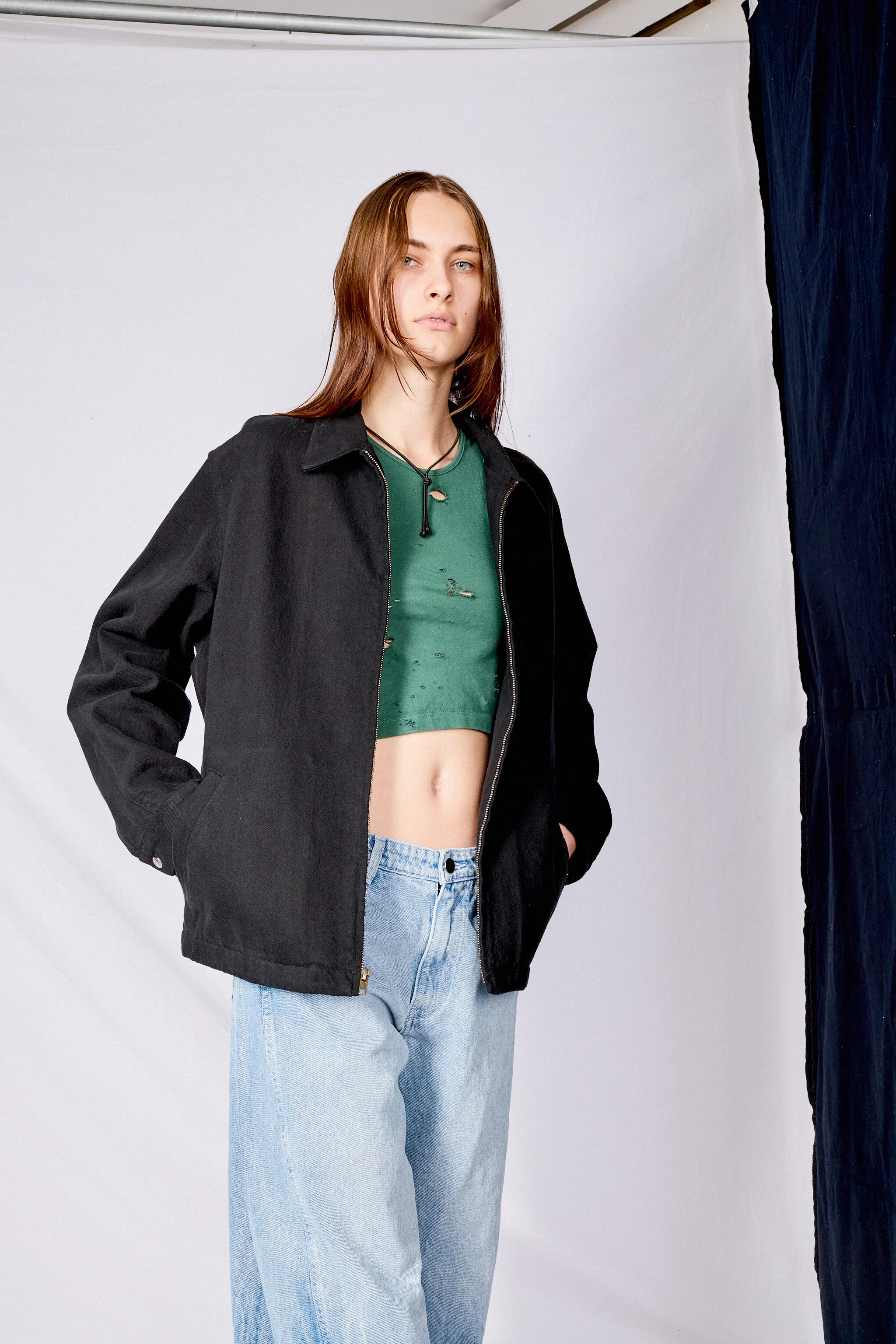 Black Denim Zip Jacket - Image 7