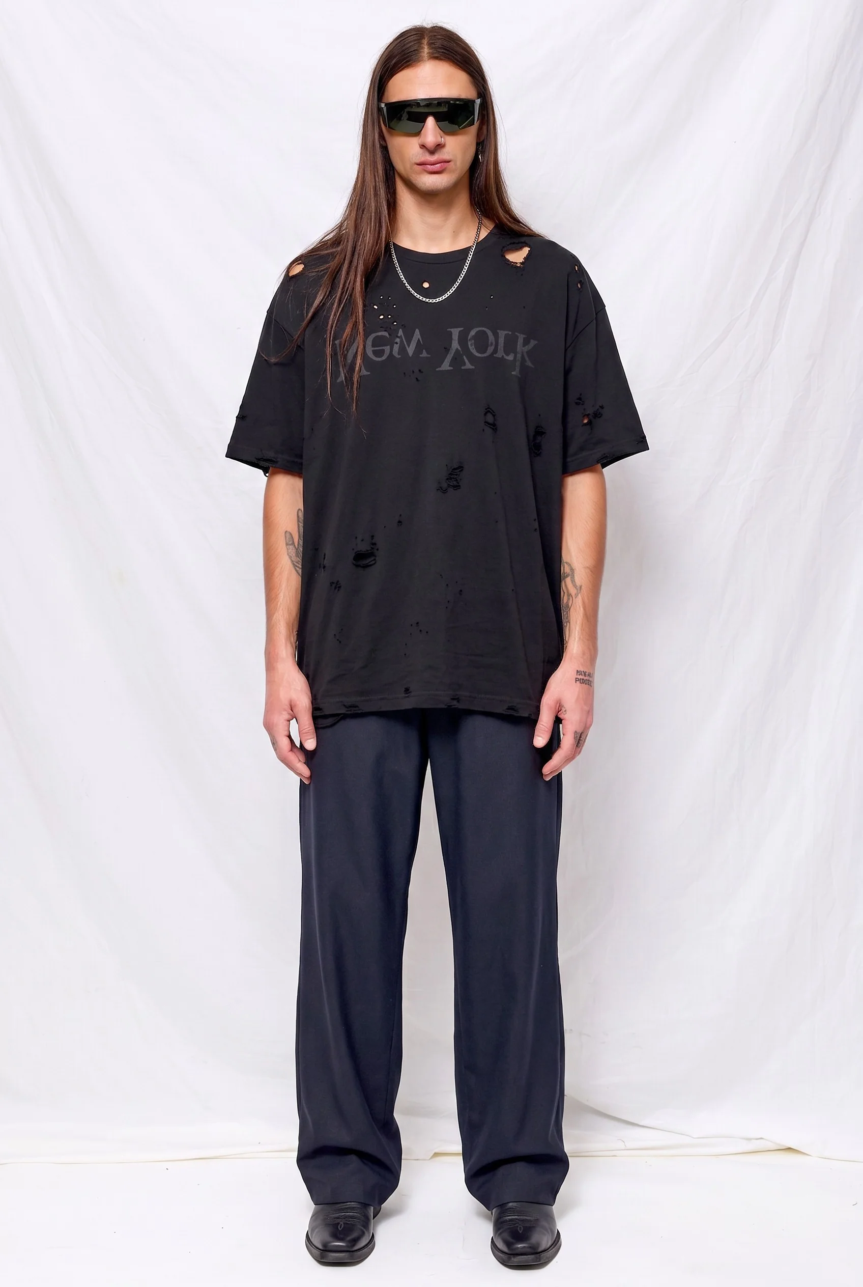 Black Distressed Faded New York Logo T-Shirt - Image 2