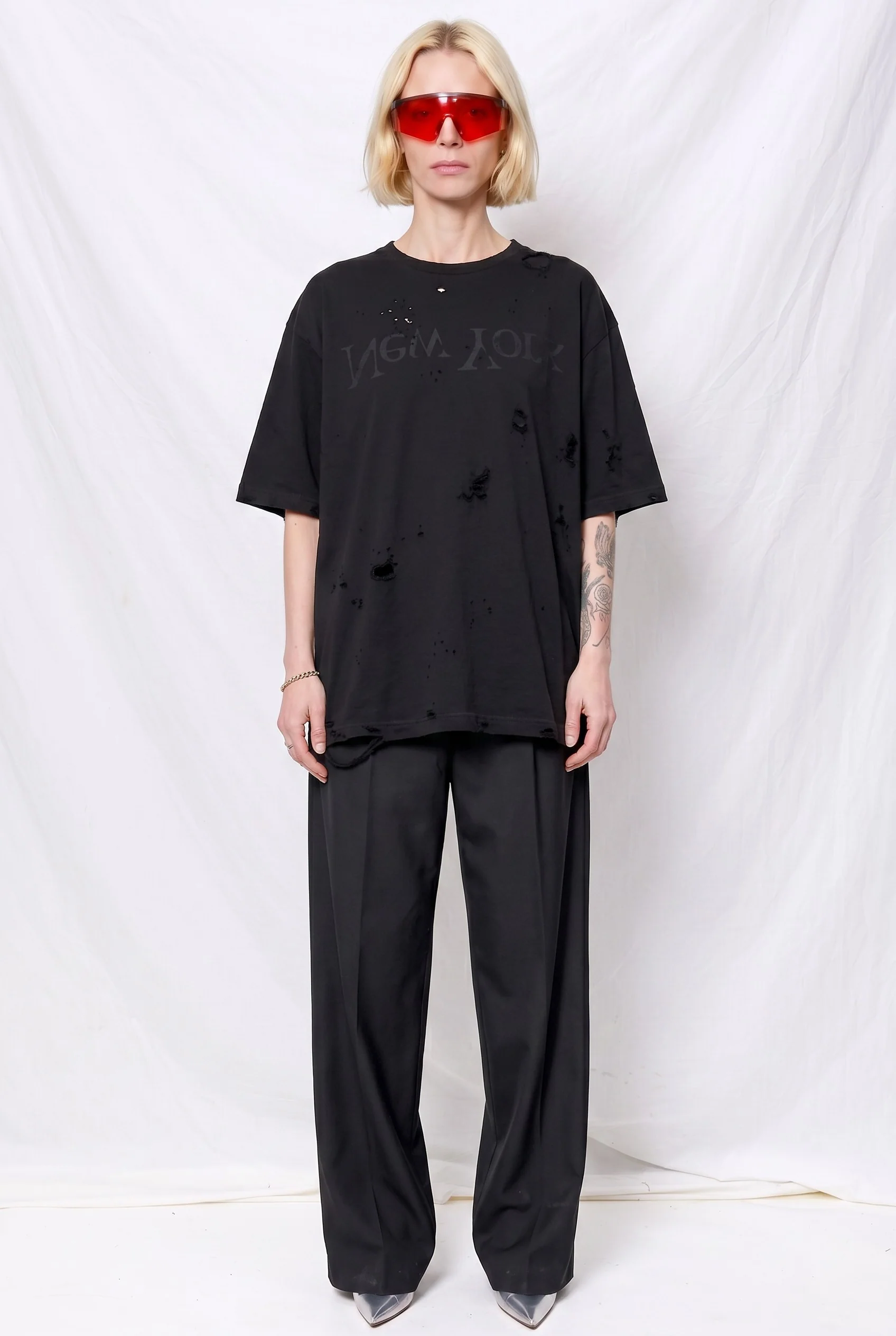 Black Distressed Faded New York Logo T-Shirt - Image 3