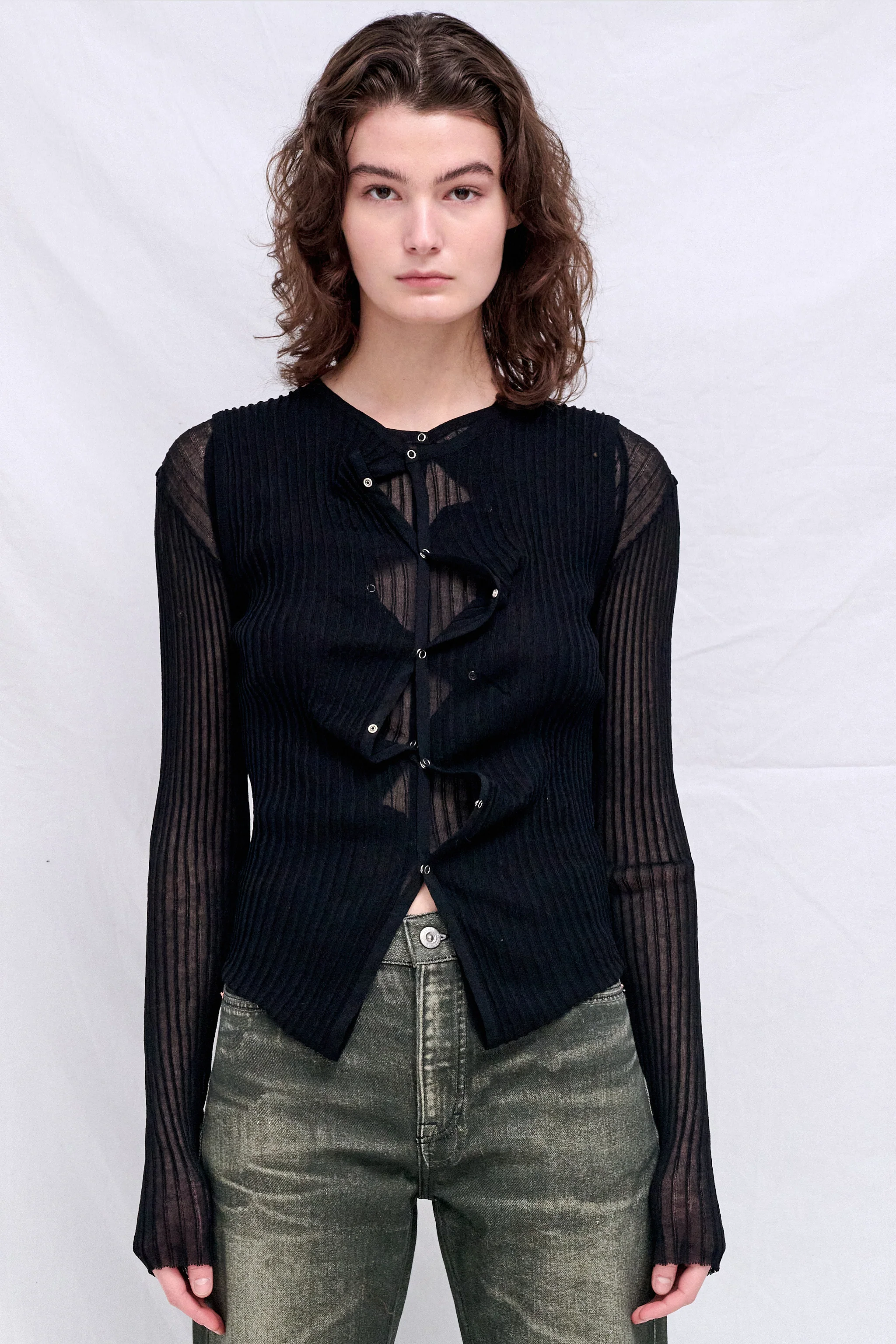Black Double Up Rib Cardigan