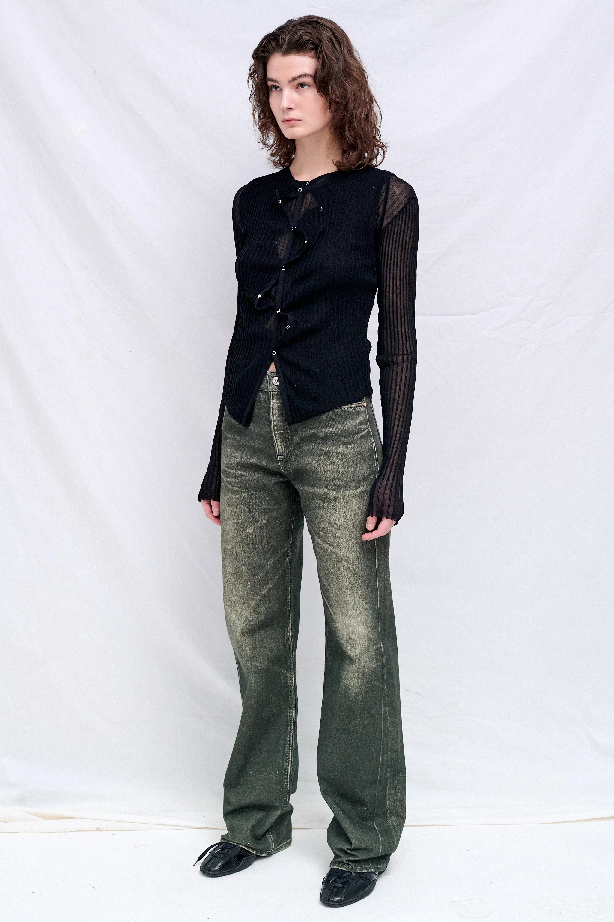 Black Double Up Rib Cardigan - Image 2