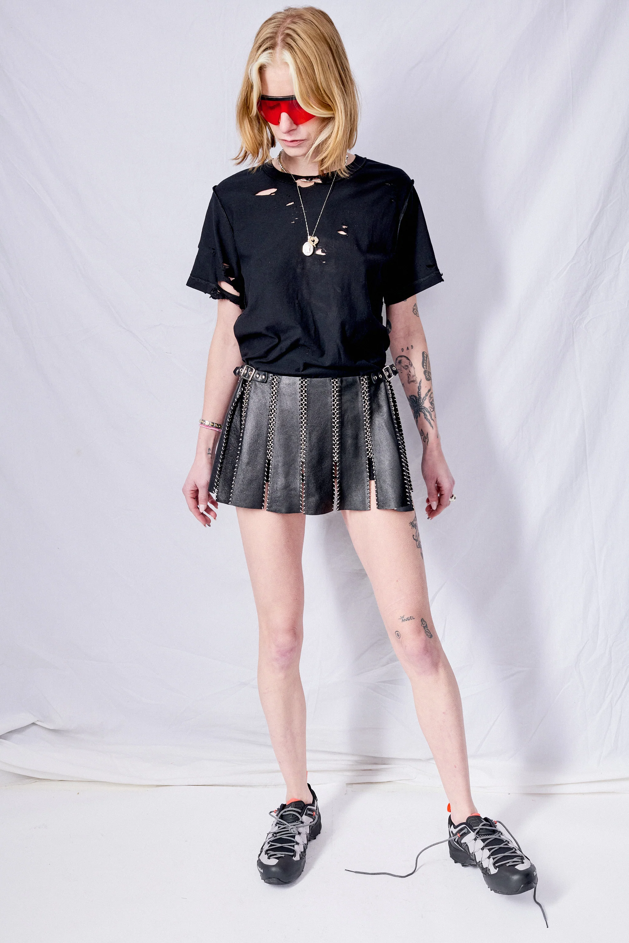 Black Leather Charm Mini Skirt - Image 4