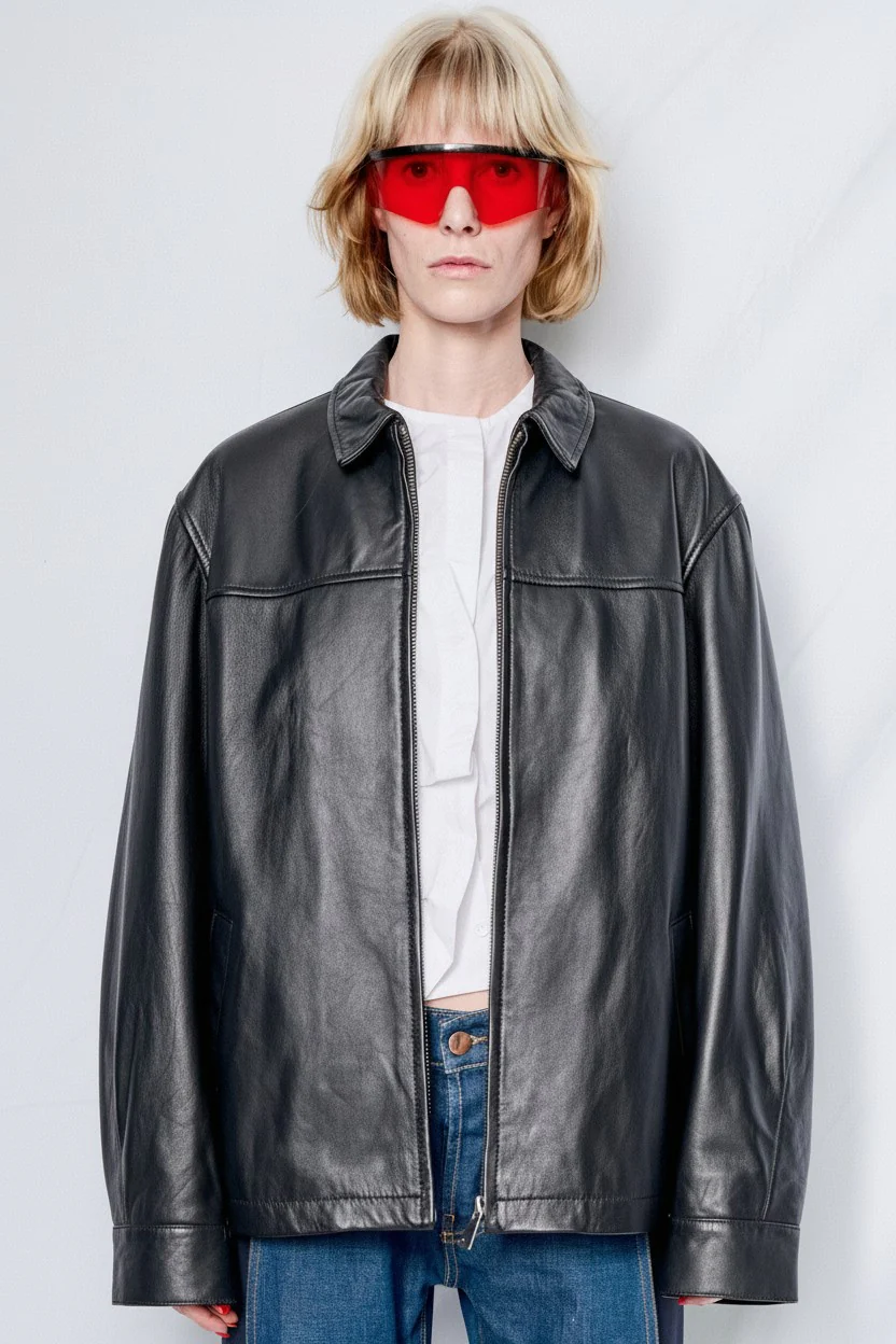 Black Leather Zip Jacket - Image 7