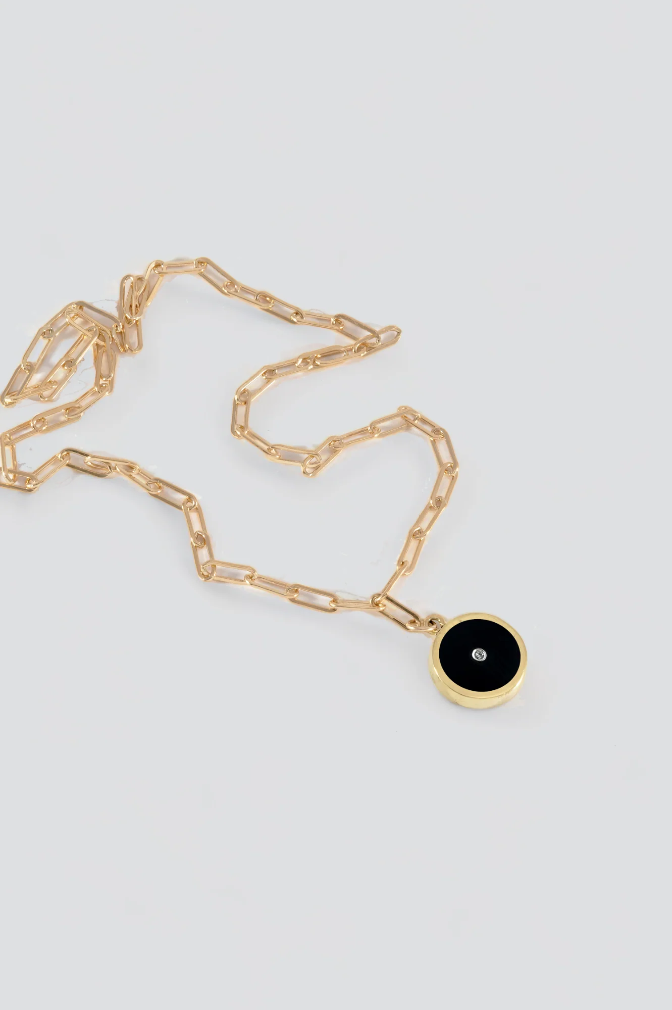 Gold Black Onyx with Diamond Round Stone Signet Necklace