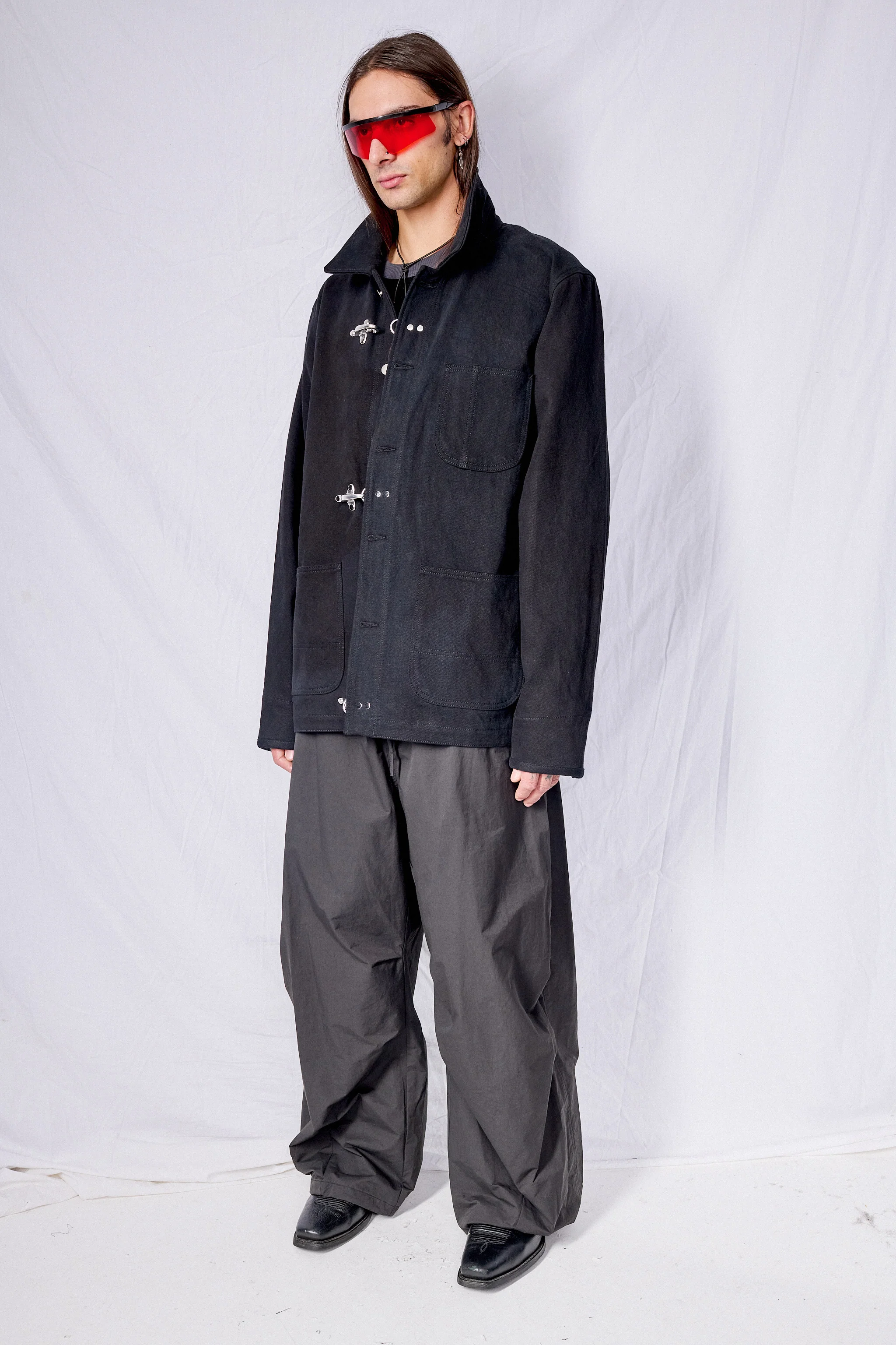 Black Denim Fireman Field Coat - Image 3