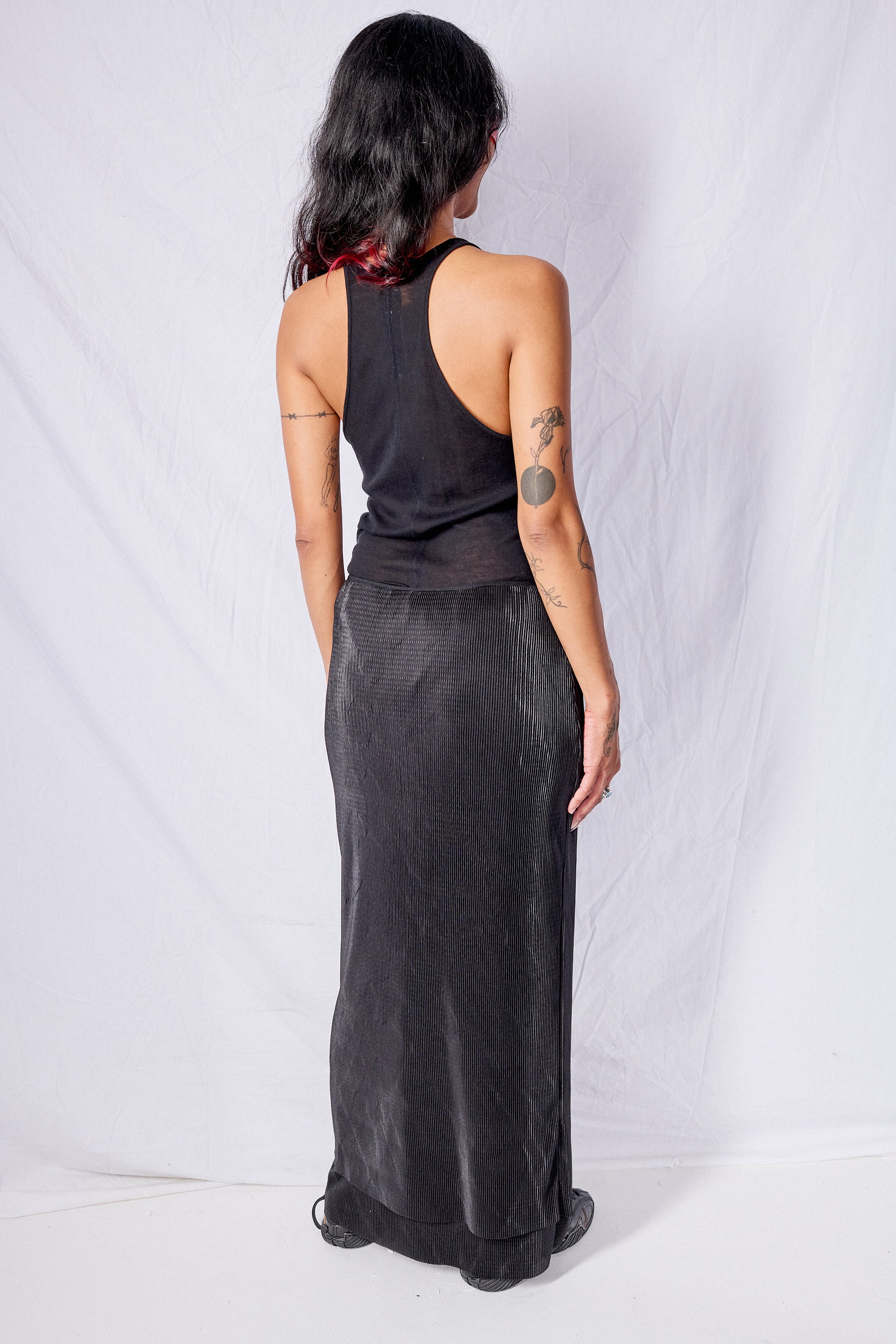 Black Plisse Layered Maxi Skirt - Image 3