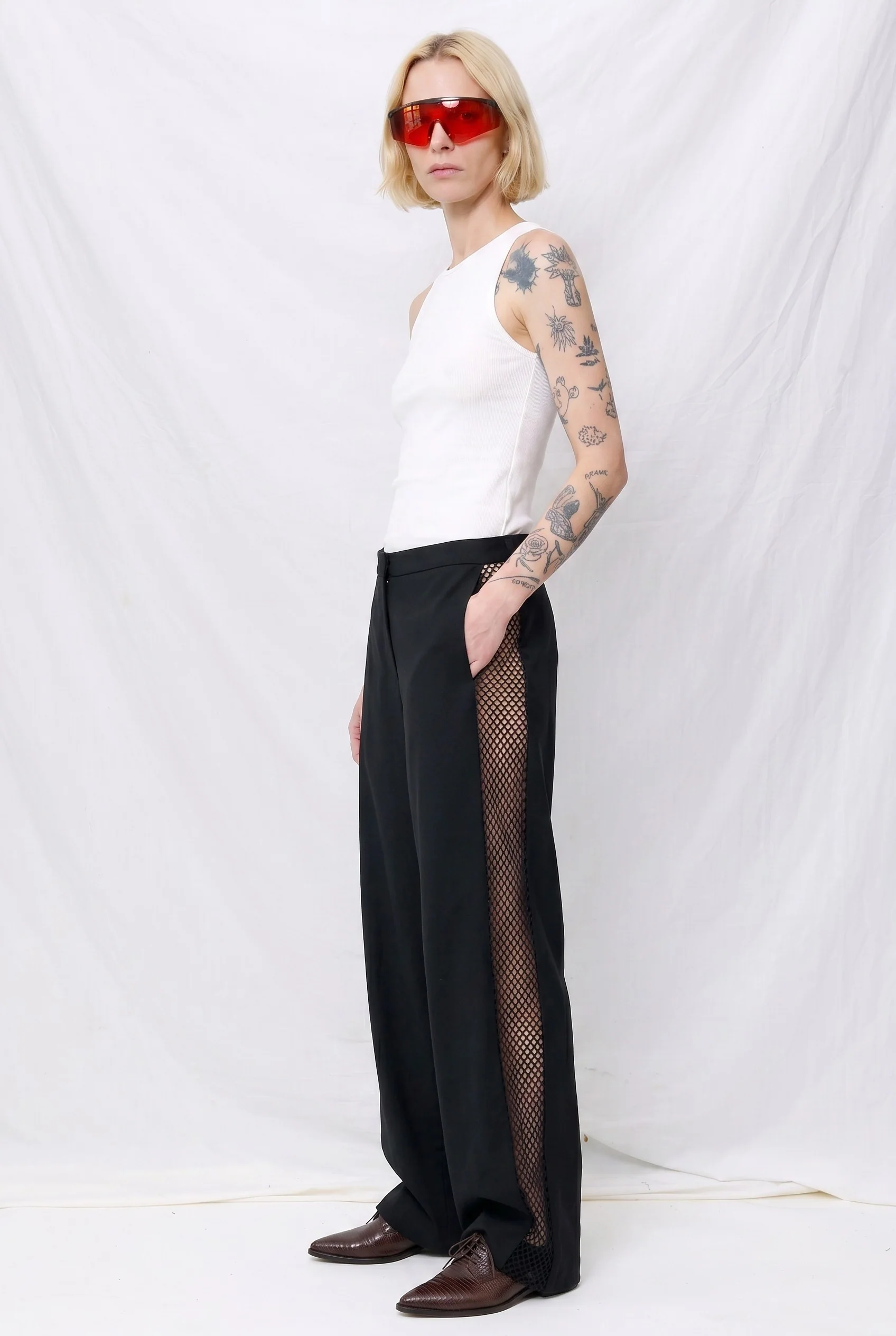 Black Suiting Fishnet Clean Pant