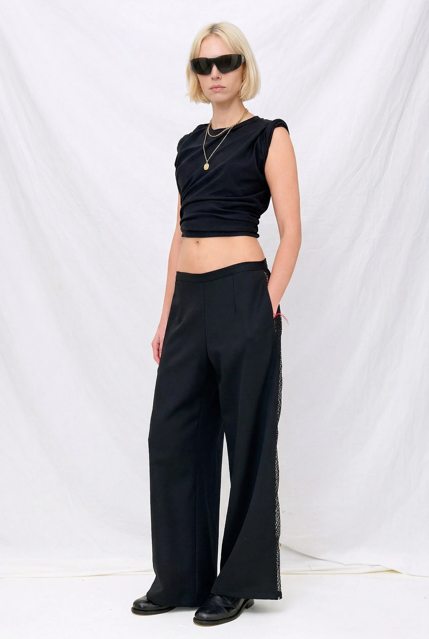 Black Suiting Fishnet Clean Pant - Image 3