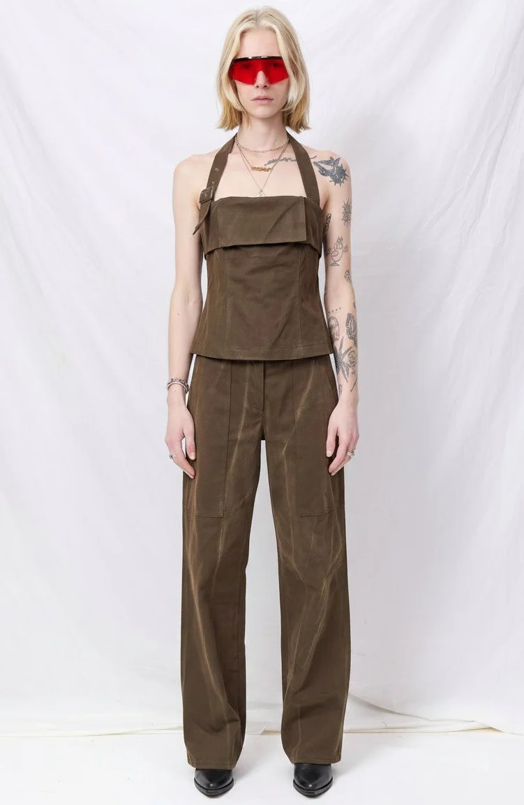 Brown Denim Strap Halter Top - Image 3