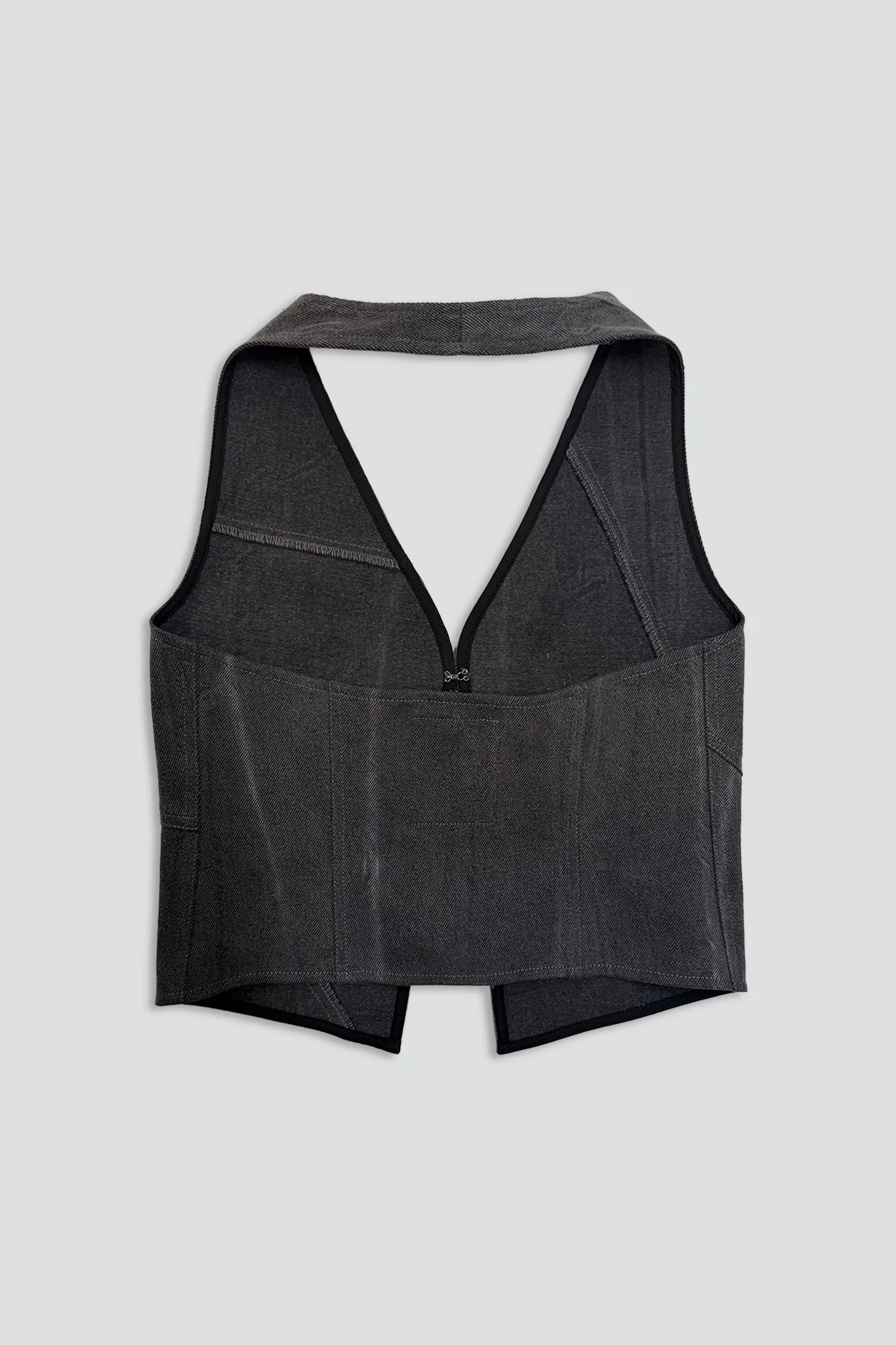 Black Grey Wash Denim Belted Vest - Image 3