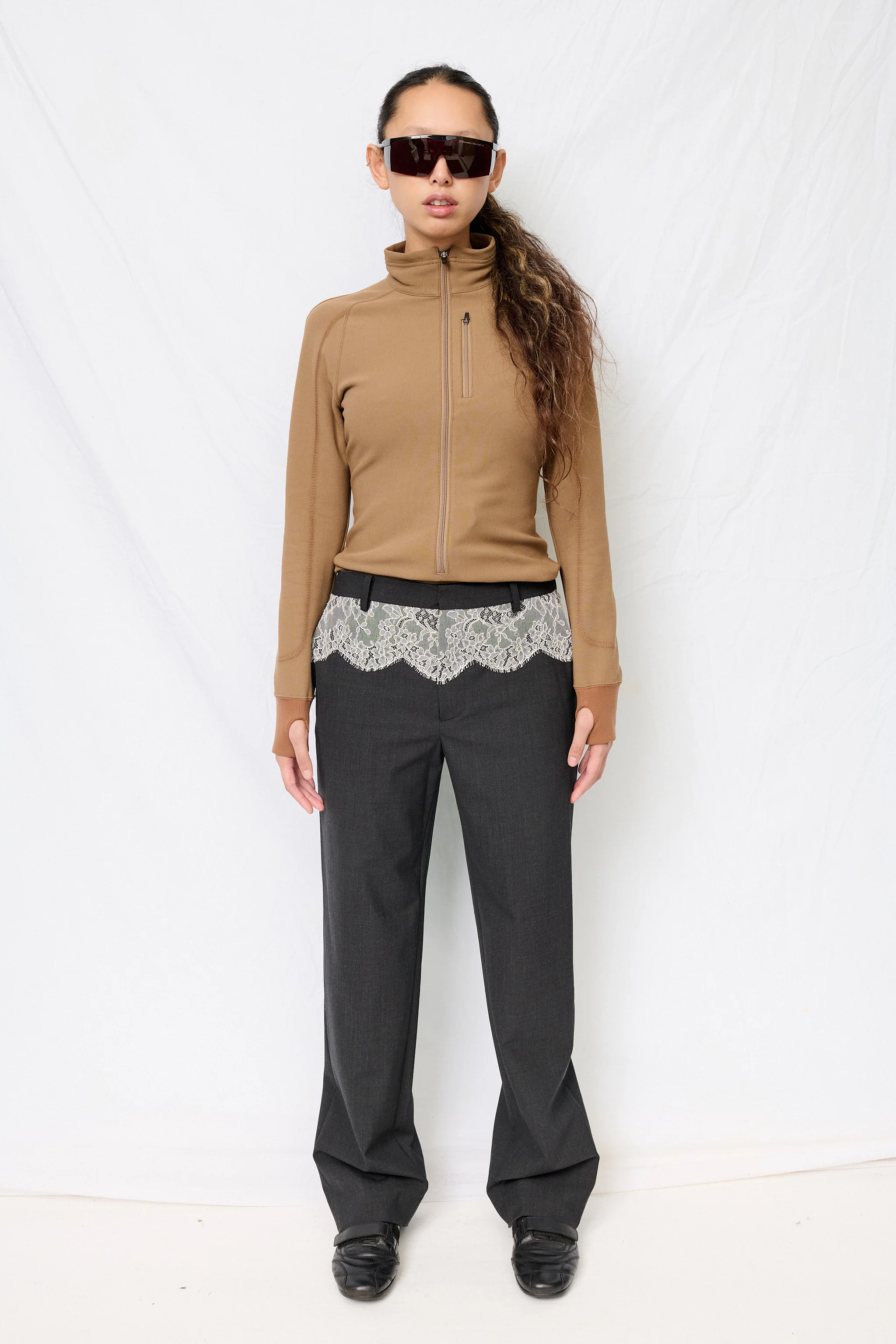 Charcoal/White Suiting Lace Waist Pants - Image 2