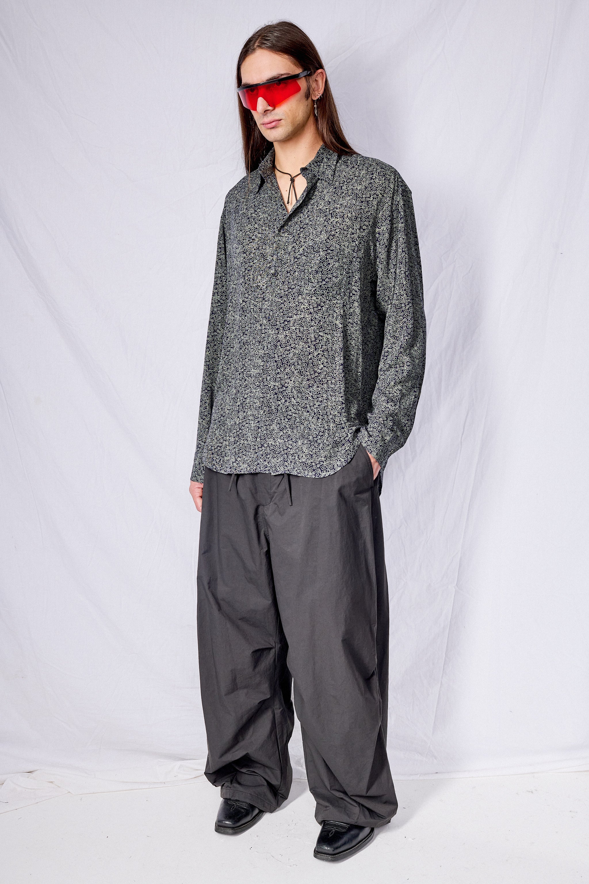 Dark Blue Print Tencel Dress Shirt - Image 4