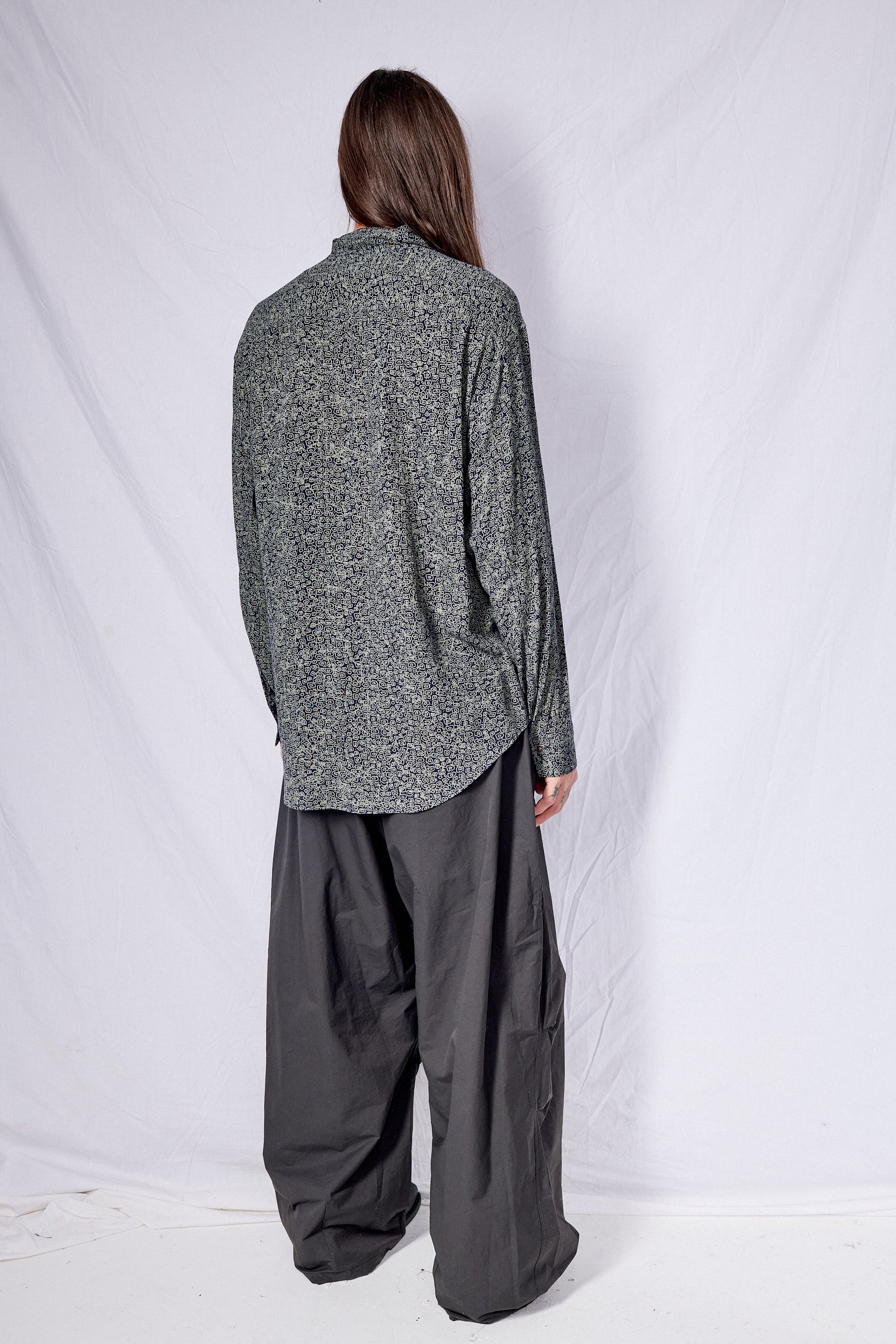 Dark Blue Print Tencel Dress Shirt - Image 5