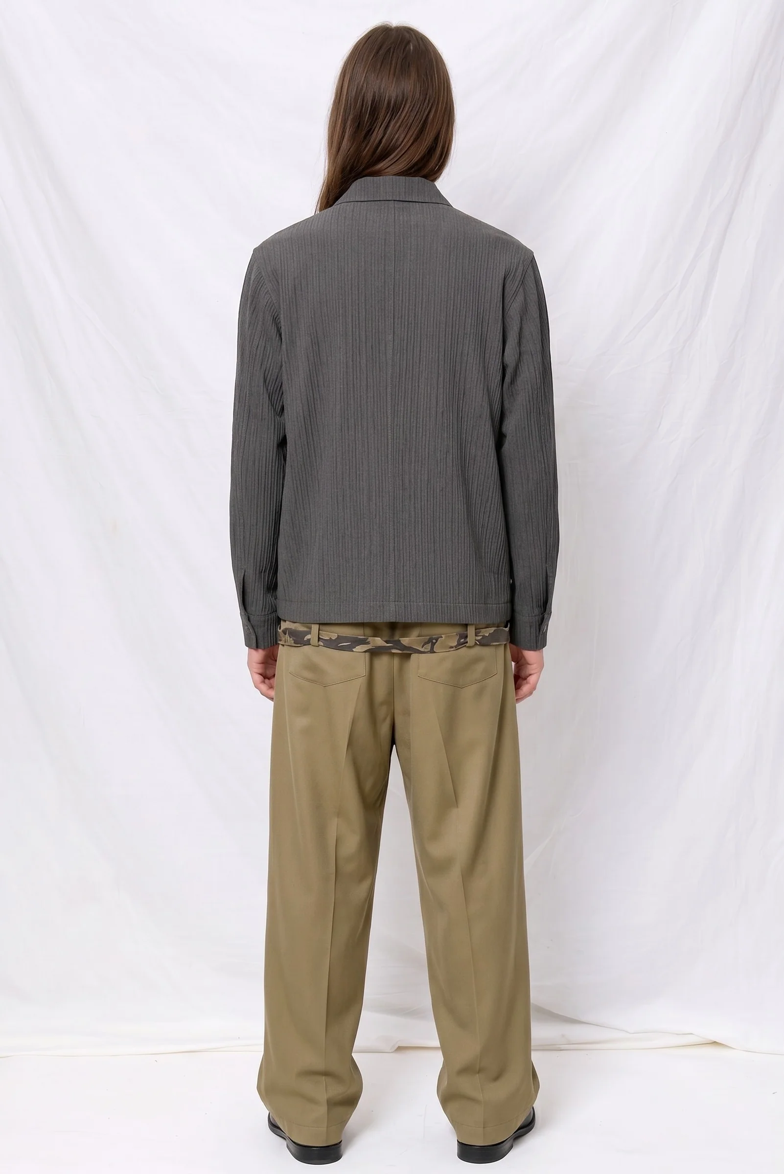 Grey Long Sleeve Zip Camp Shirt - Image 3