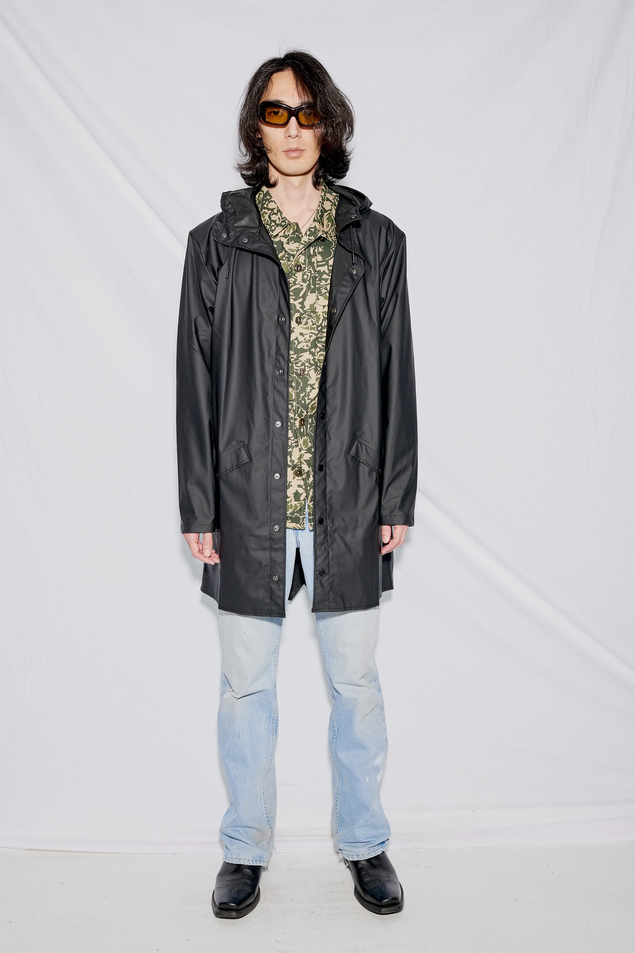 Black Hooded Rain Long Jacket - Image 3