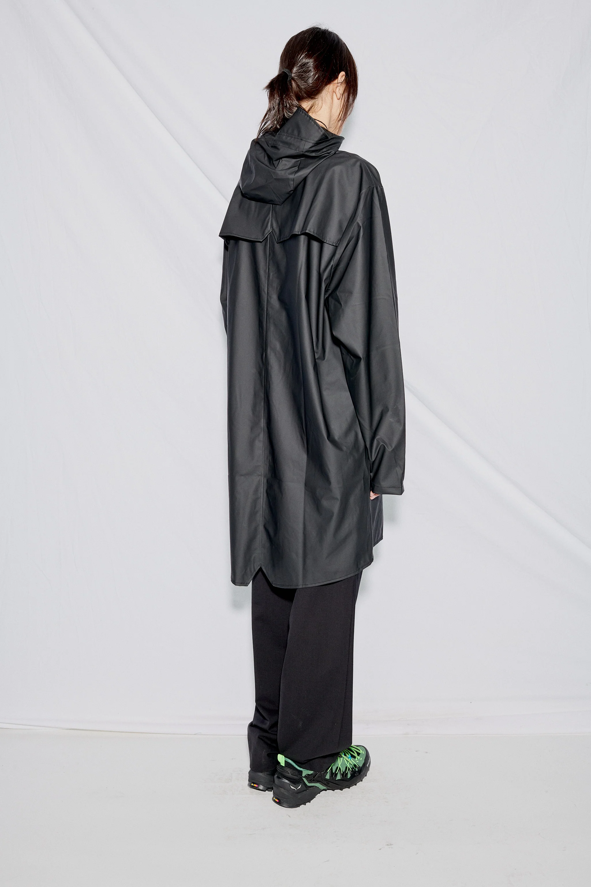 Black Hooded Rain Long Jacket - Image 4