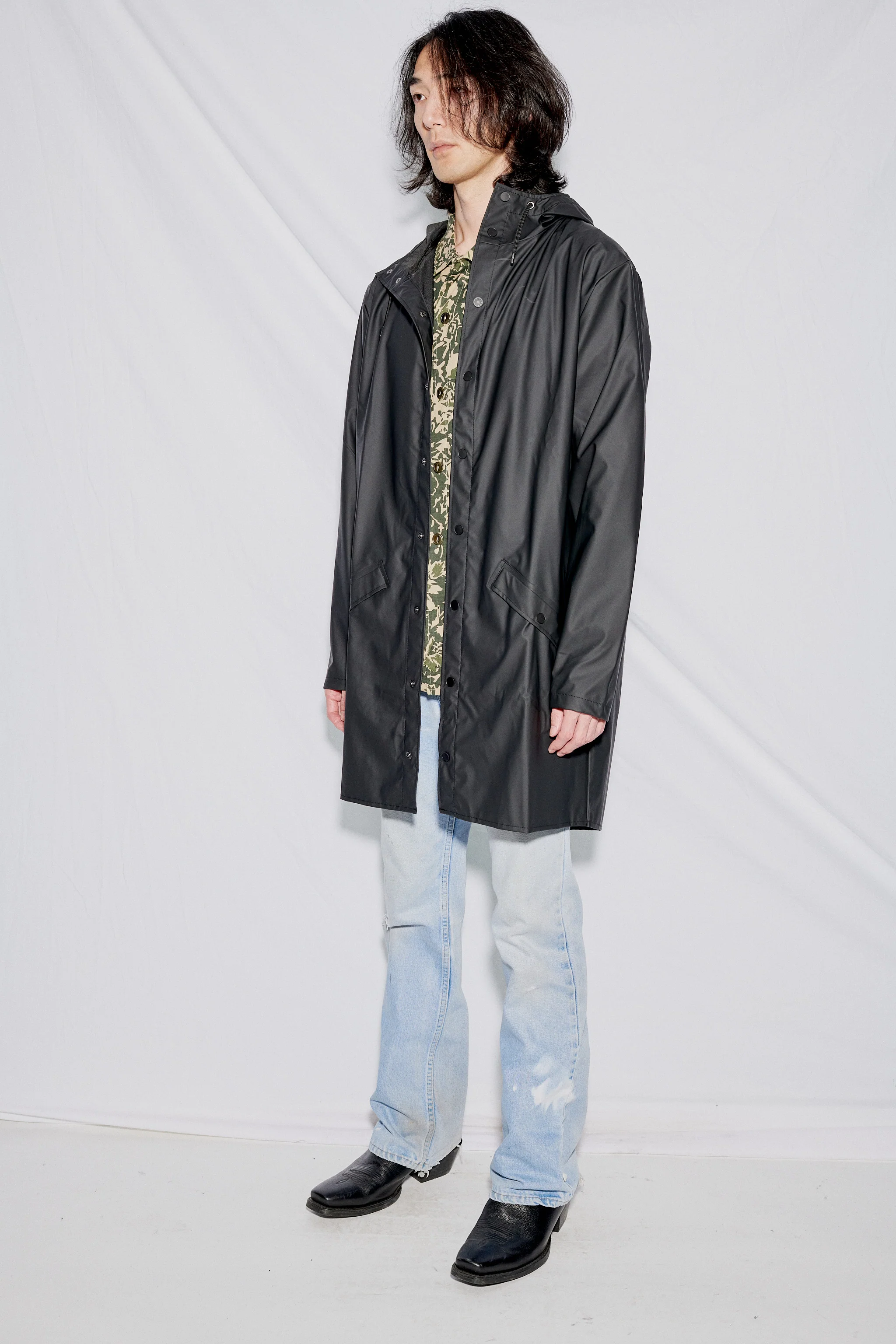 Black Hooded Rain Long Jacket - Image 5