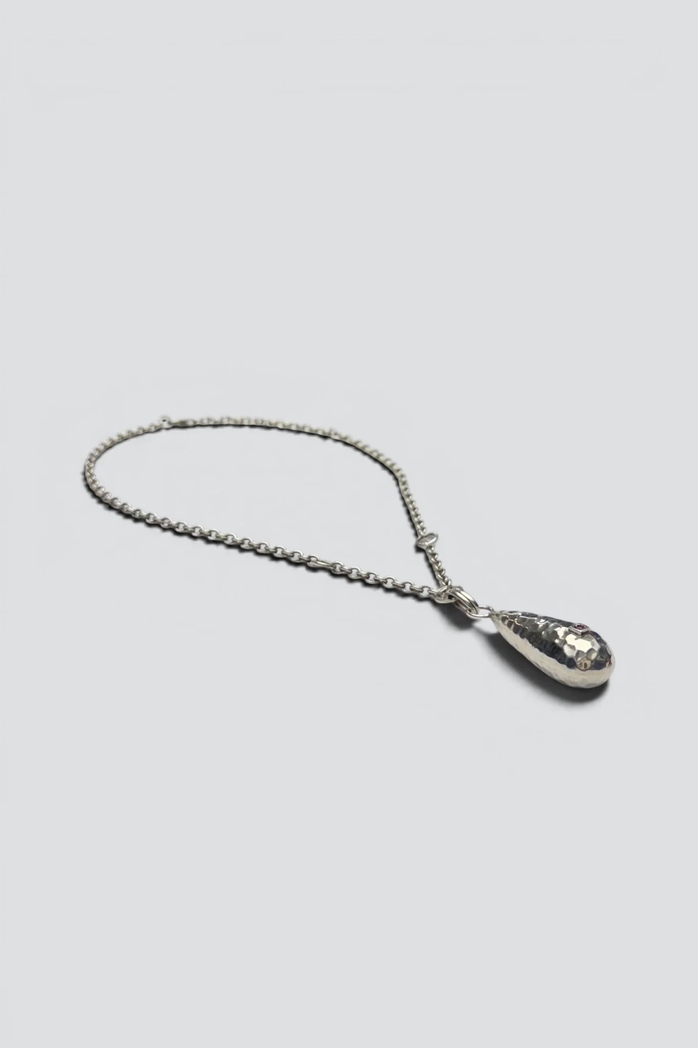 Sterling Silver Garnet Hammered Teardrop Pendant Necklace - Image 2