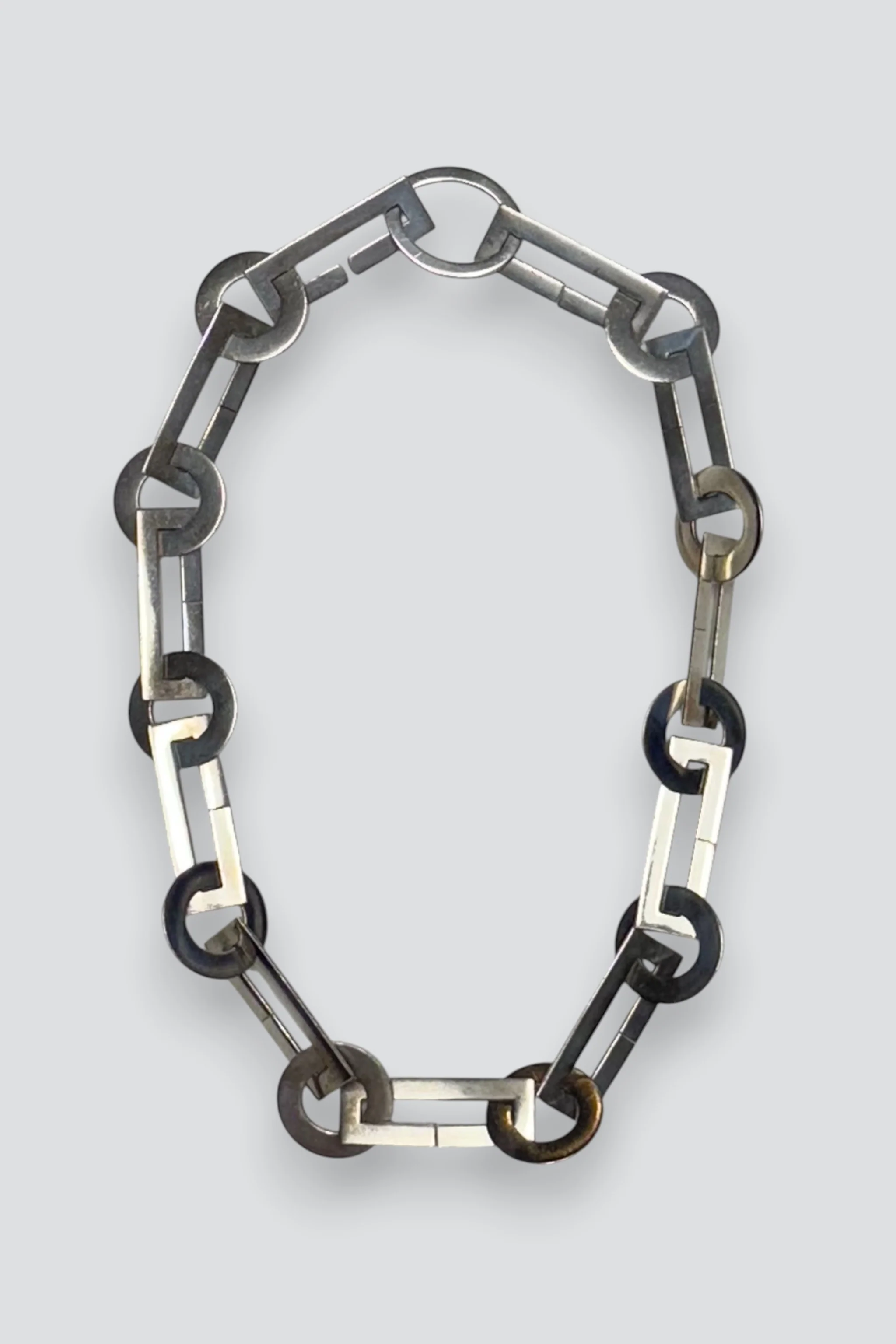 Sterling Silver Heavy Disc Rect Link Necklace