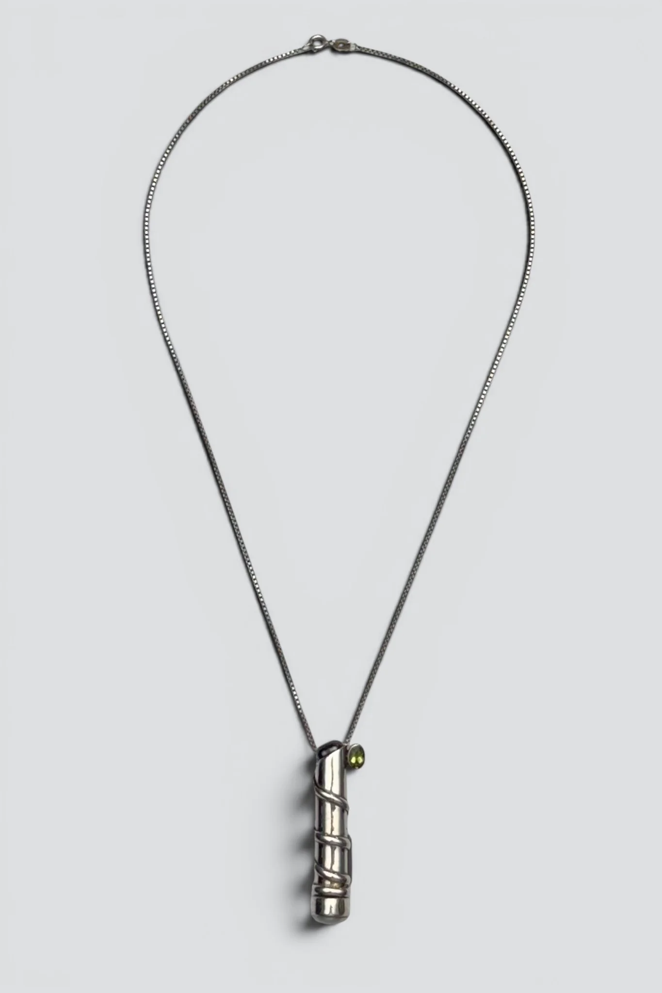 Sterling Silver Pearl Peridot Cylinder Pendant Necklace