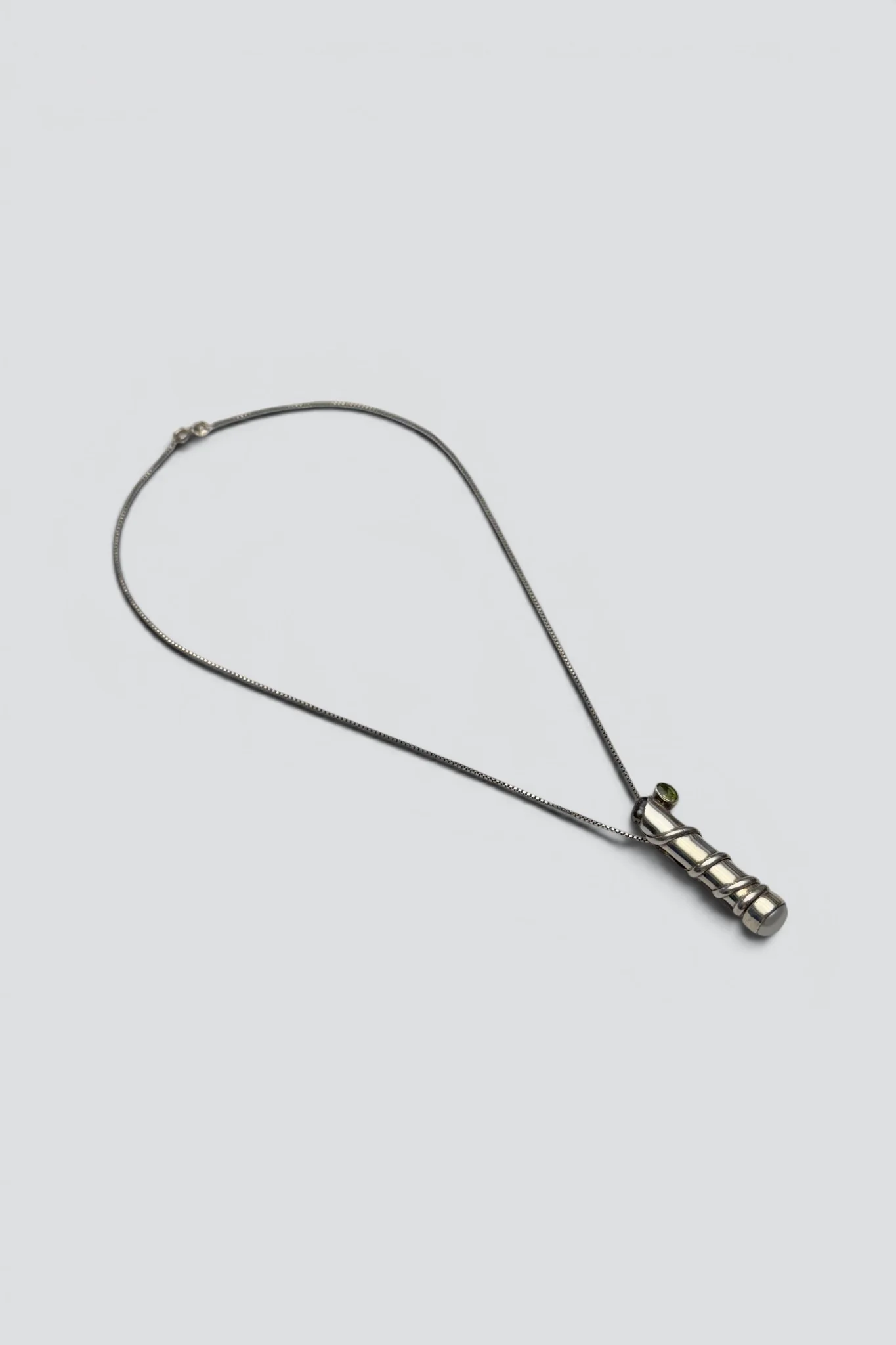 Sterling Silver Pearl Peridot Cylinder Pendant Necklace - Image 2