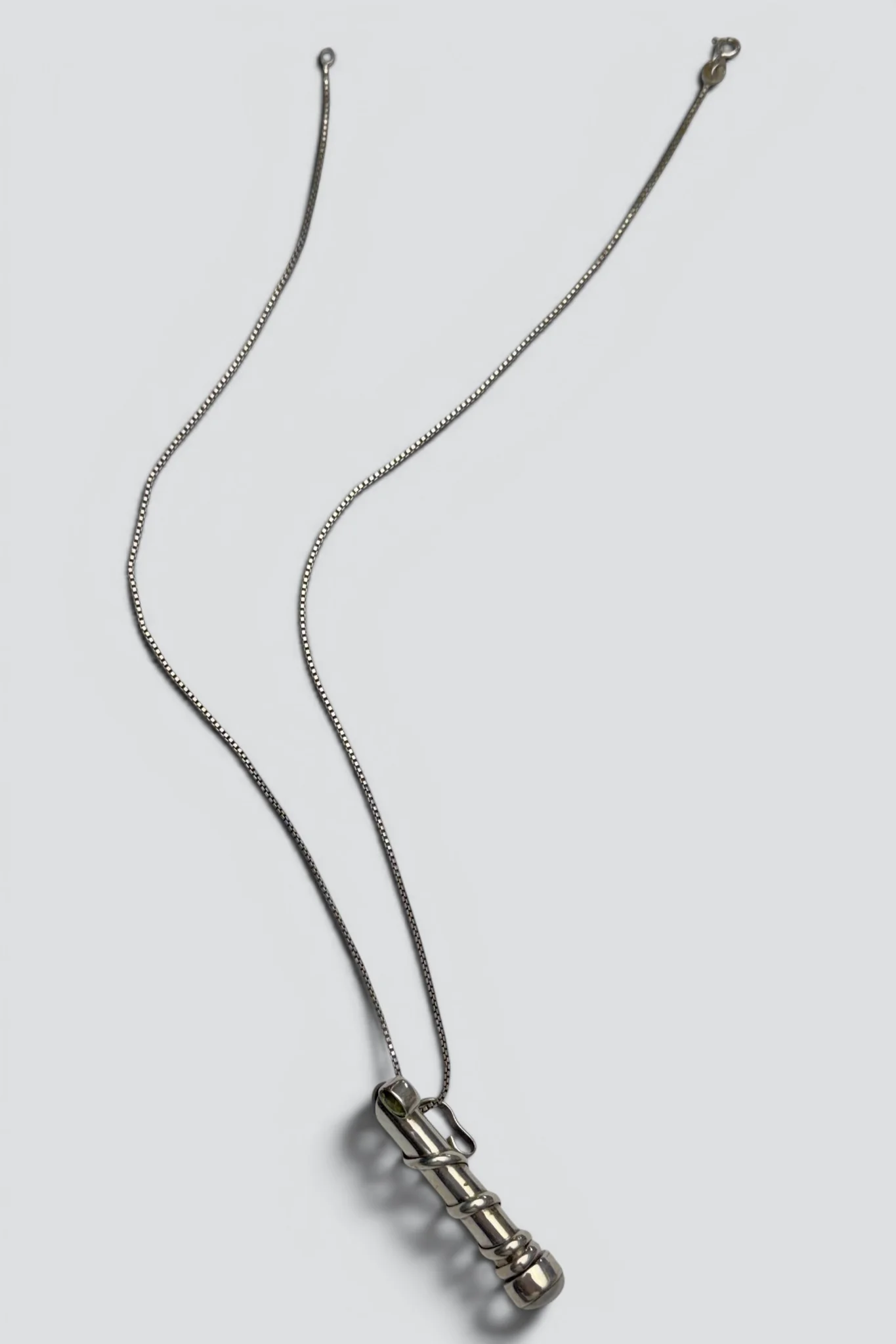 Sterling Silver Pearl Peridot Cylinder Pendant Necklace - Image 3