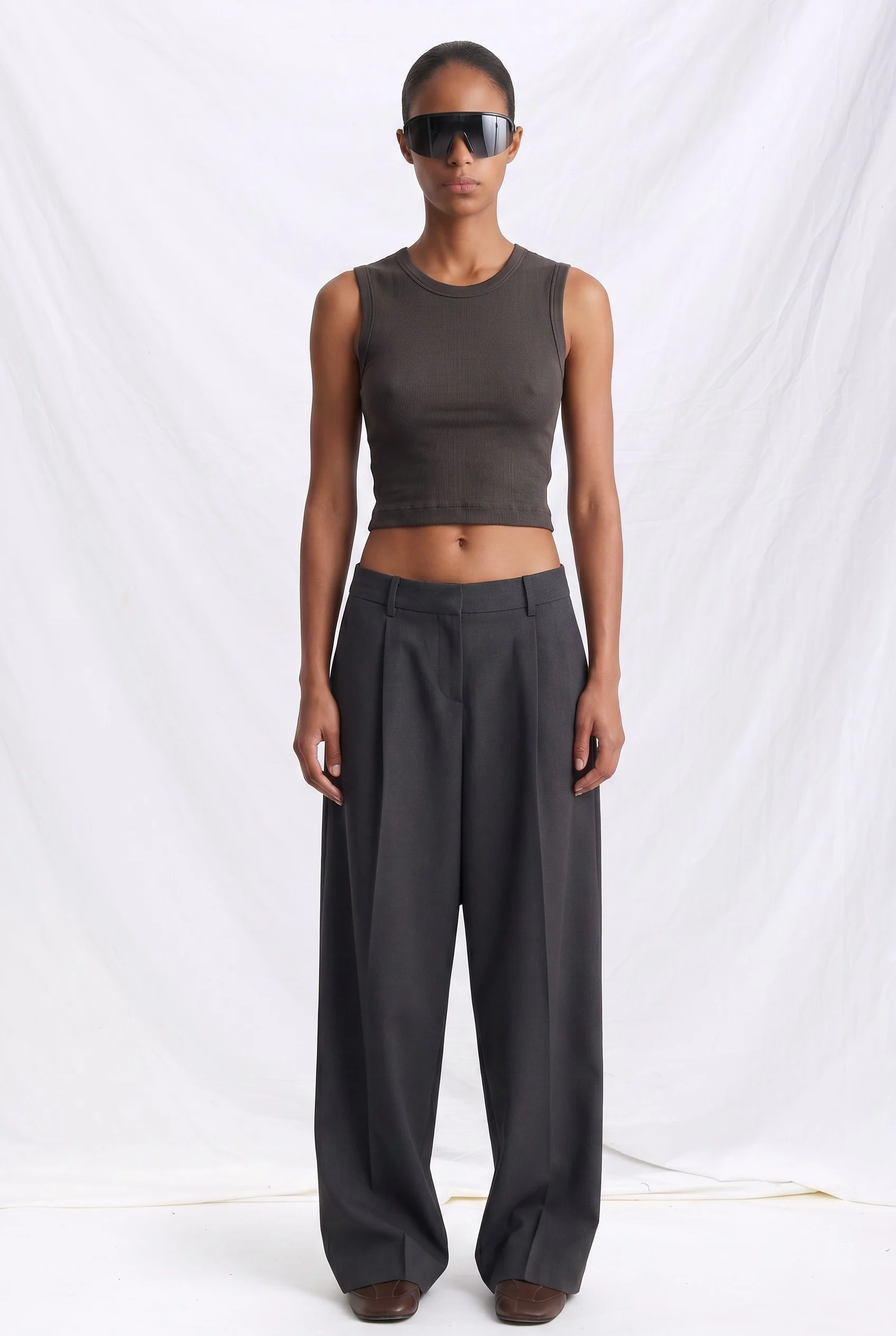 Taupe Grey Silk Lexi Sleeveless Crop Top - Image 2