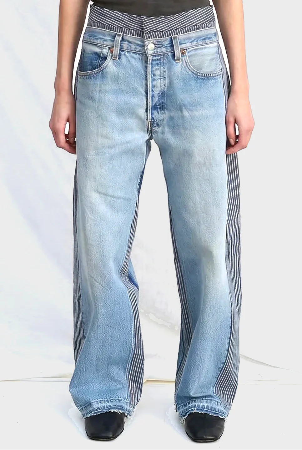 Vintage Indigo White Stripe Double Waistband Rework Jean