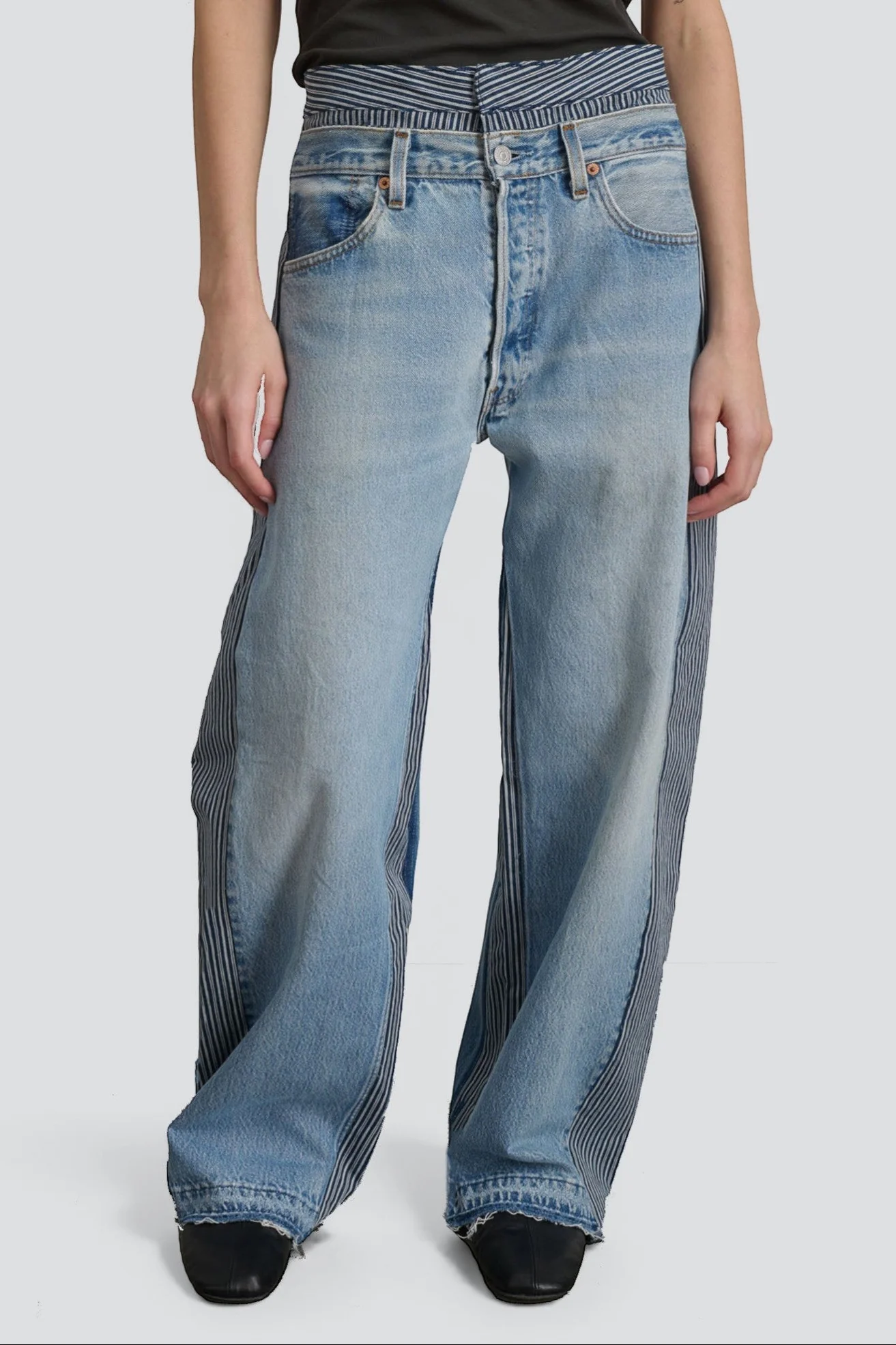 Vintage Indigo White Stripe Double Waistband Rework Jean - Image 4