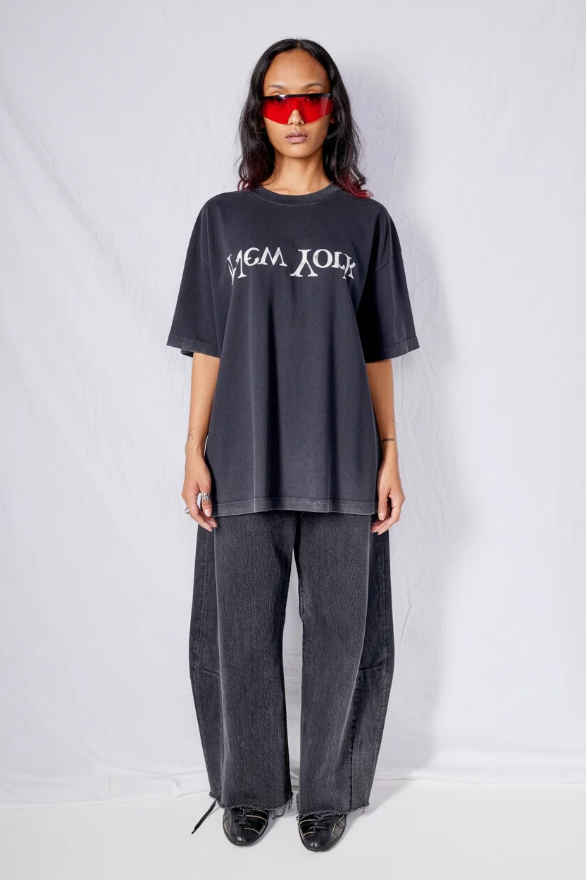 Washed Black Faded New York Logo T-Shirt - Image 3