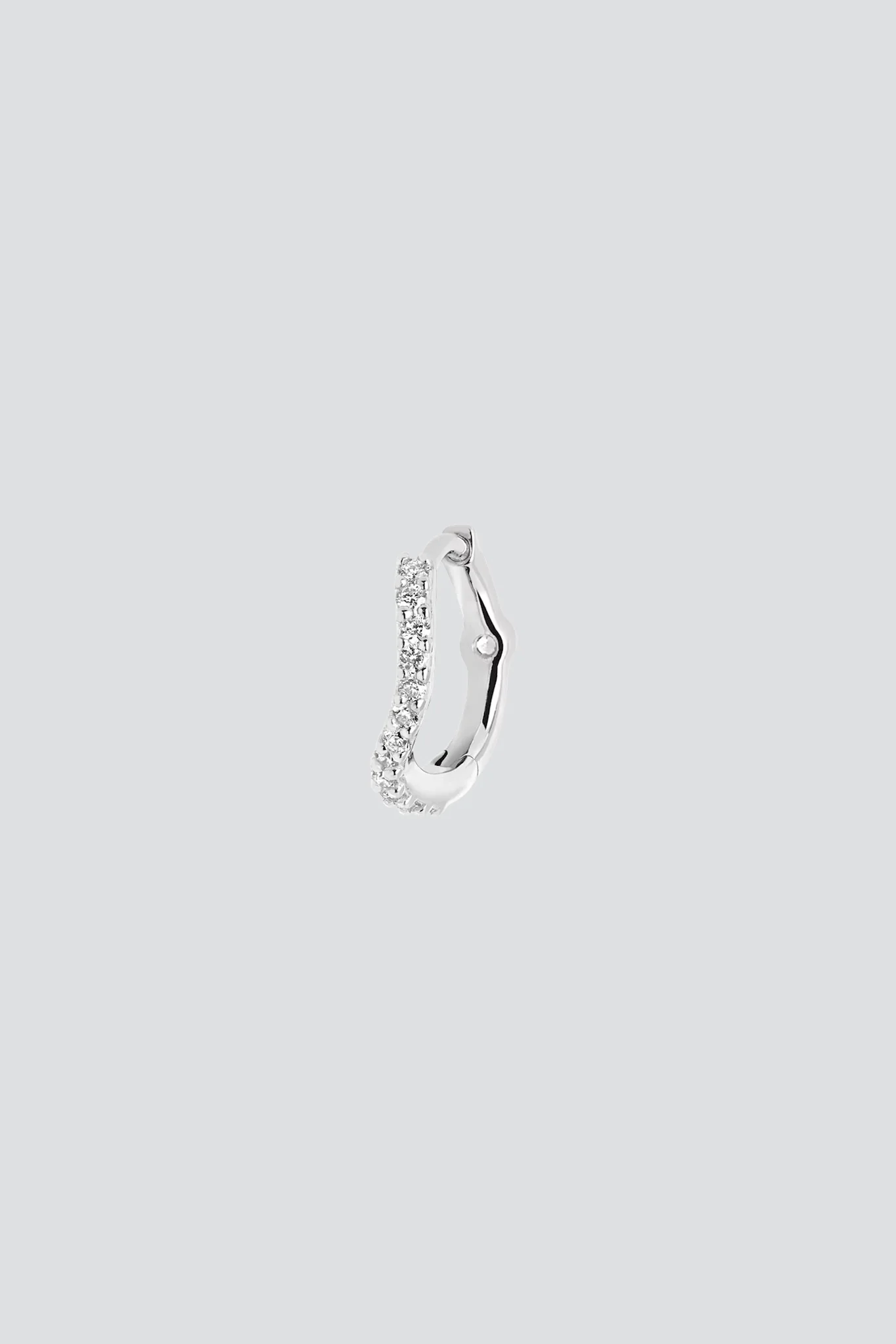 White Gold Wave Diamond Huggie - Image 3